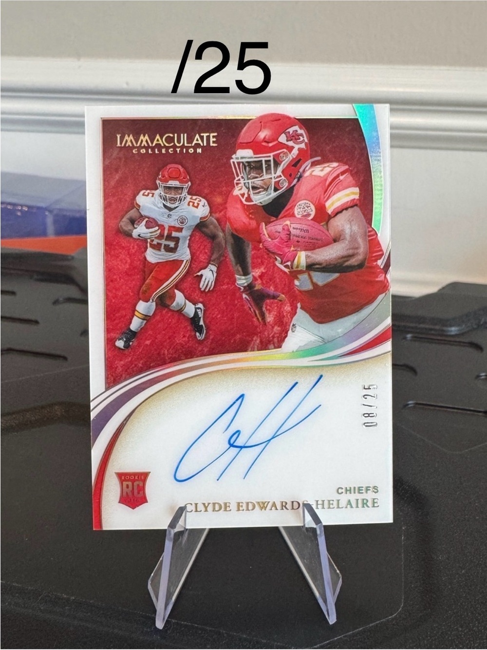 🏈 2020 Clyde Edwards Helaire Immaculate On-Card Rookie Auto RC #/25 Chiefs SSP 🔥